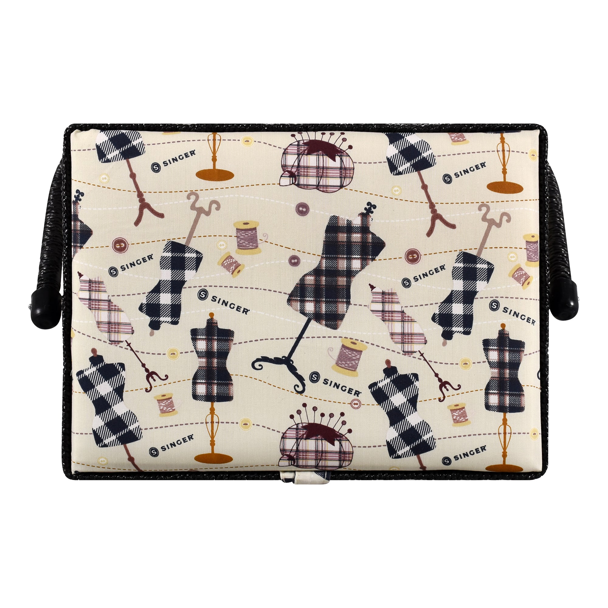 SINGER® Large Classic Sewing Print Sewing Basket with Sewing Scissors & Notions